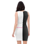 Load image into Gallery viewer, Pink &amp; White Bubble Logo - BFW Black &amp; White Form Fitting Dress
