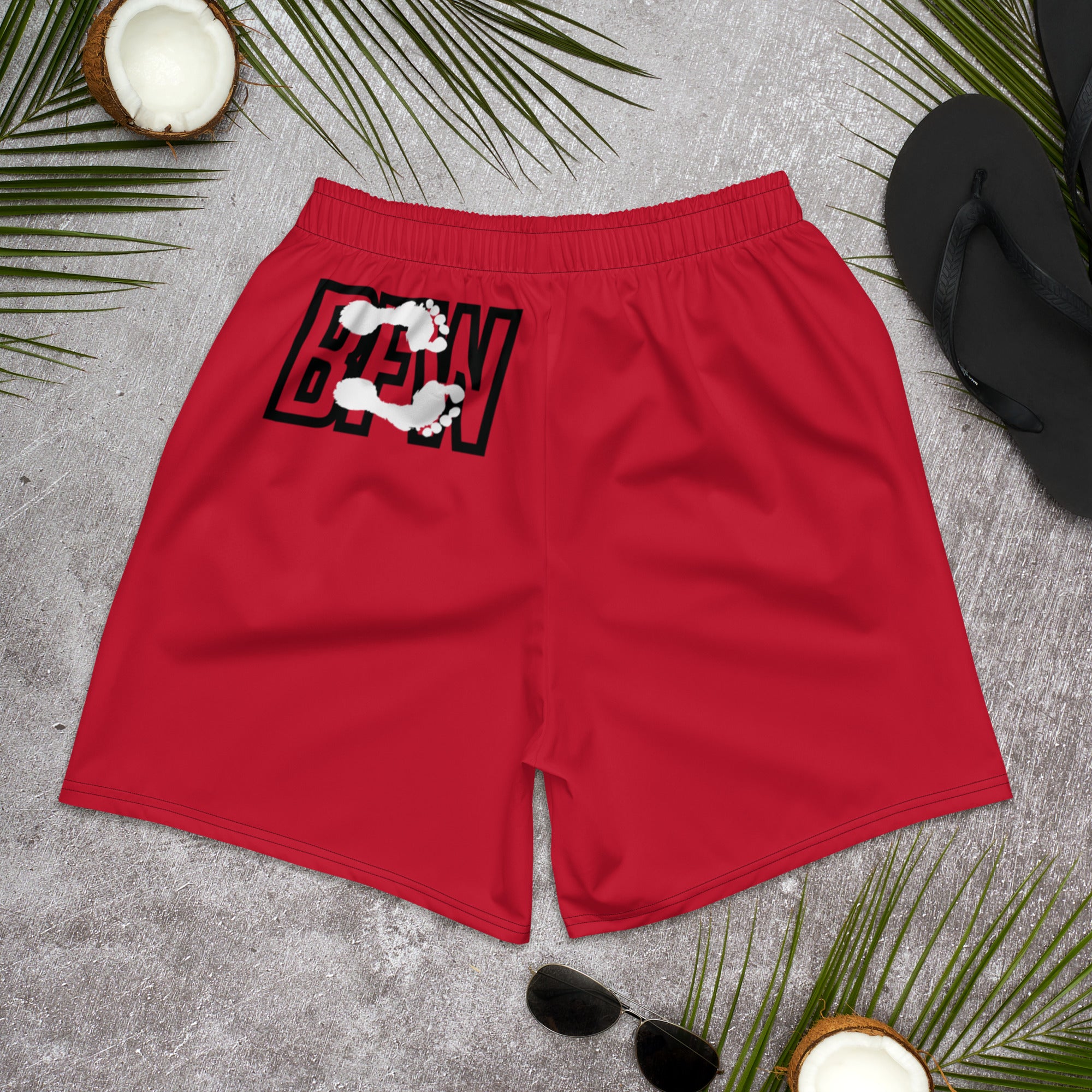 Black & Silver Logo BFW Footprints - Red Men's Athletic Shorts