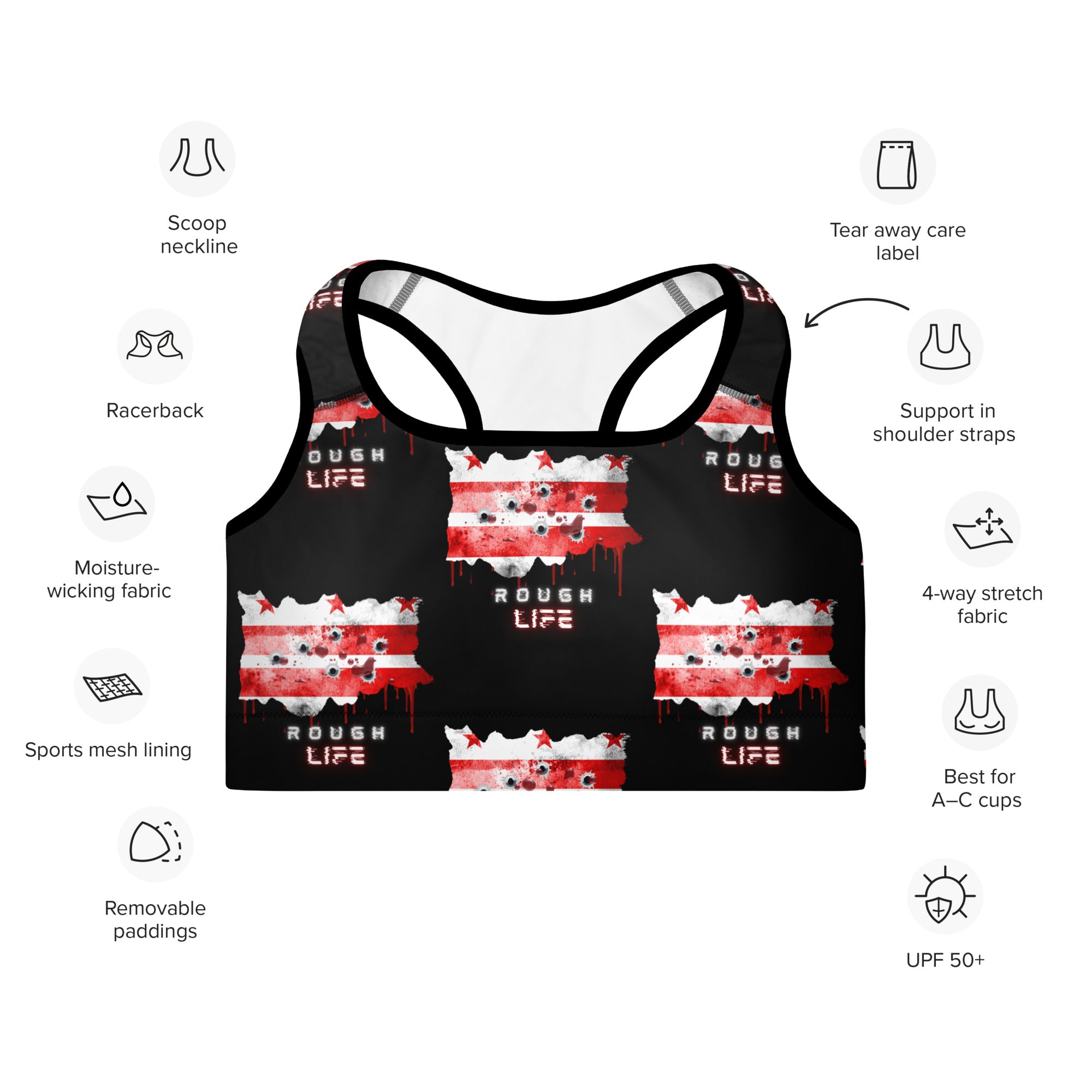 DC RL FLAG - BFW Black Padded Sports Bra