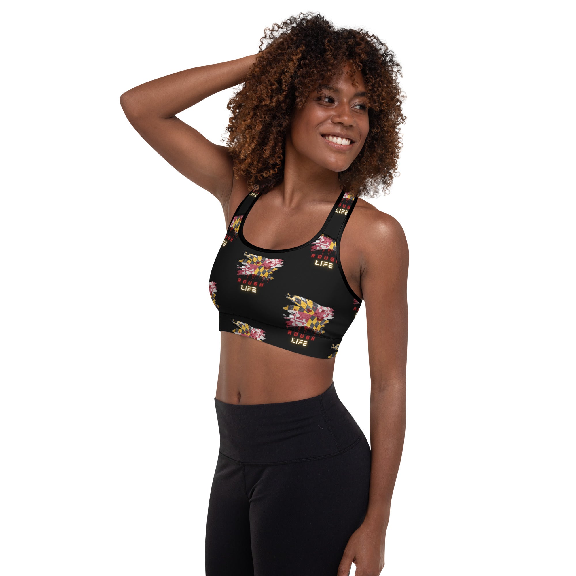 MD RL FLAG - BFW Black Padded Sports Bra