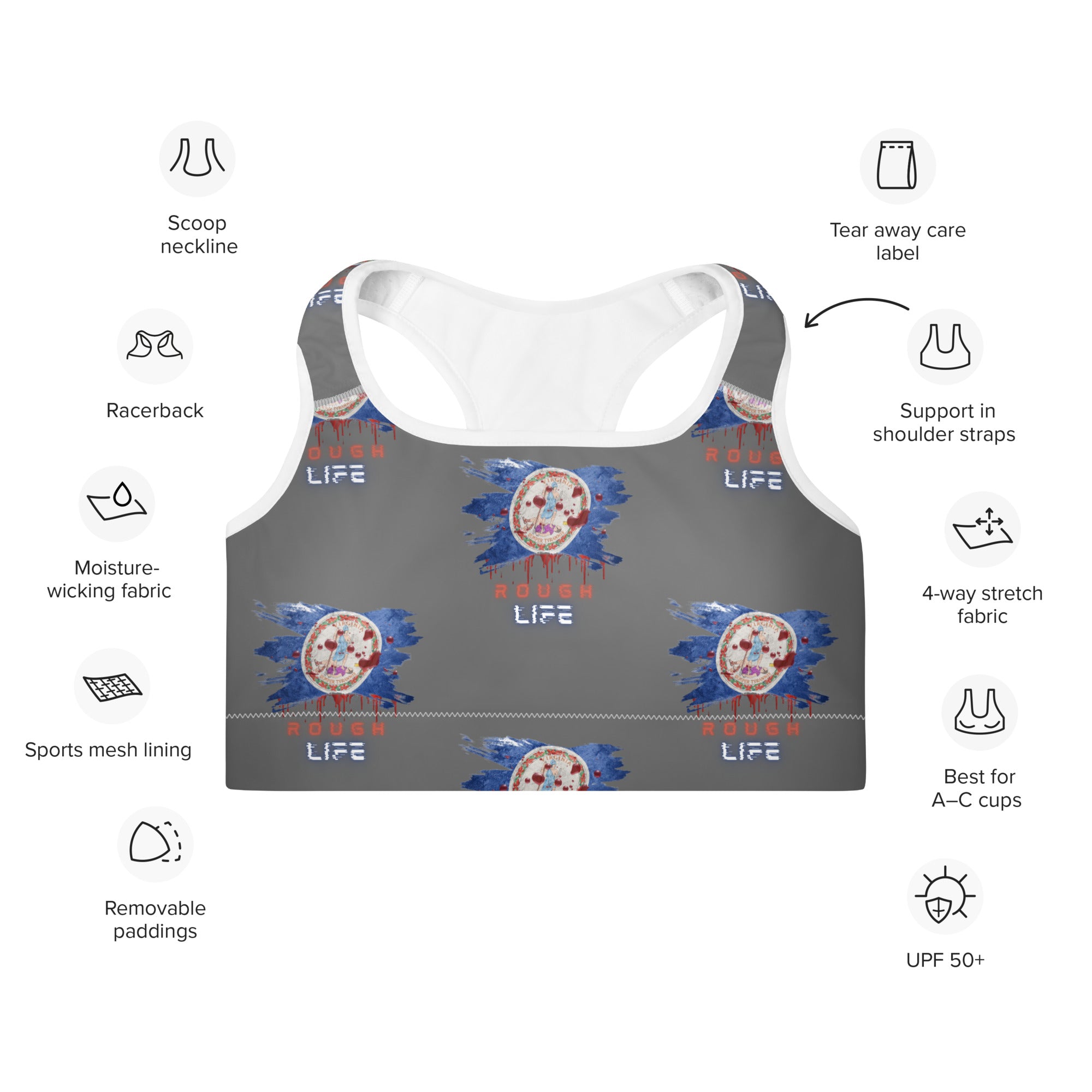 VA RL FLAG - BFW Grey Padded Sports Bra