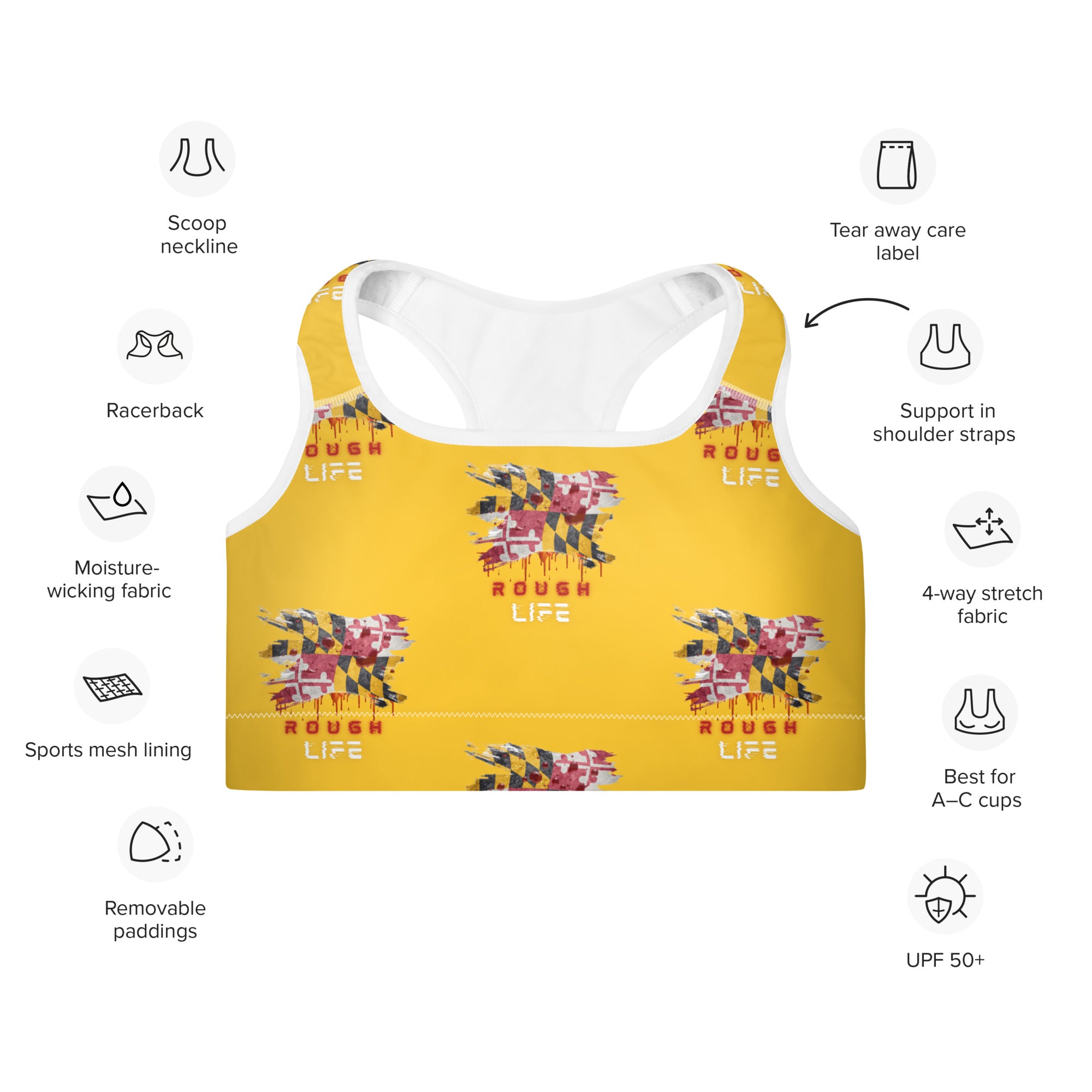 MD RL FLAG - BFW Yellow Padded Sports Bra