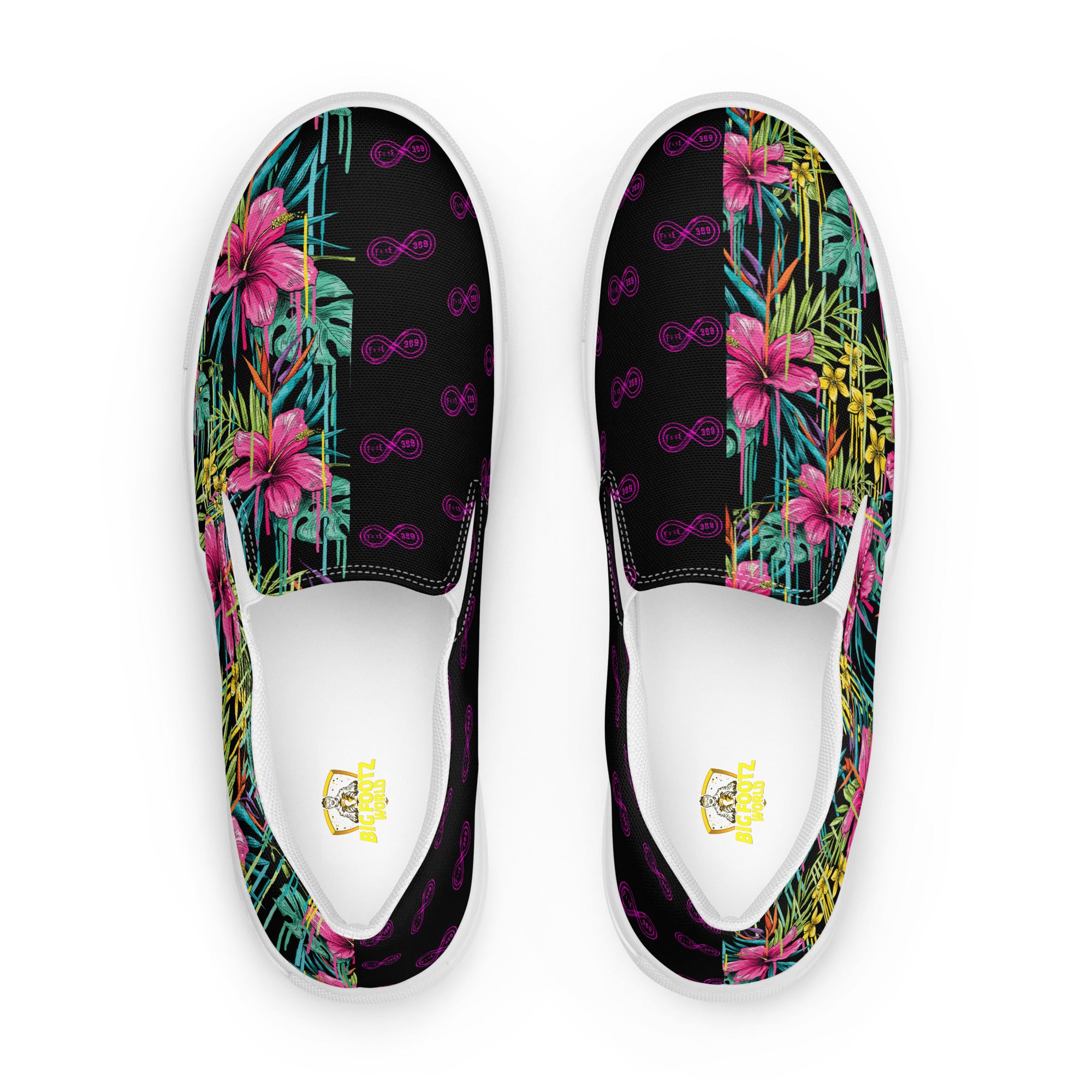 Pink Flower - BFW Black Women’s slip-on canvas shoes