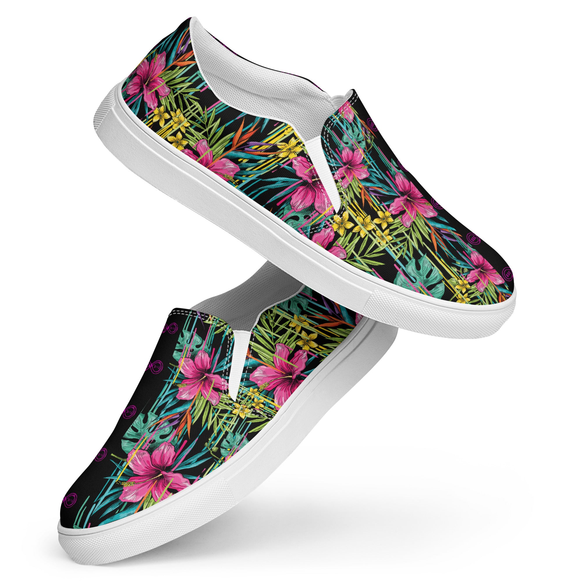 Pink Flower - BFW Black Women’s slip-on canvas shoes