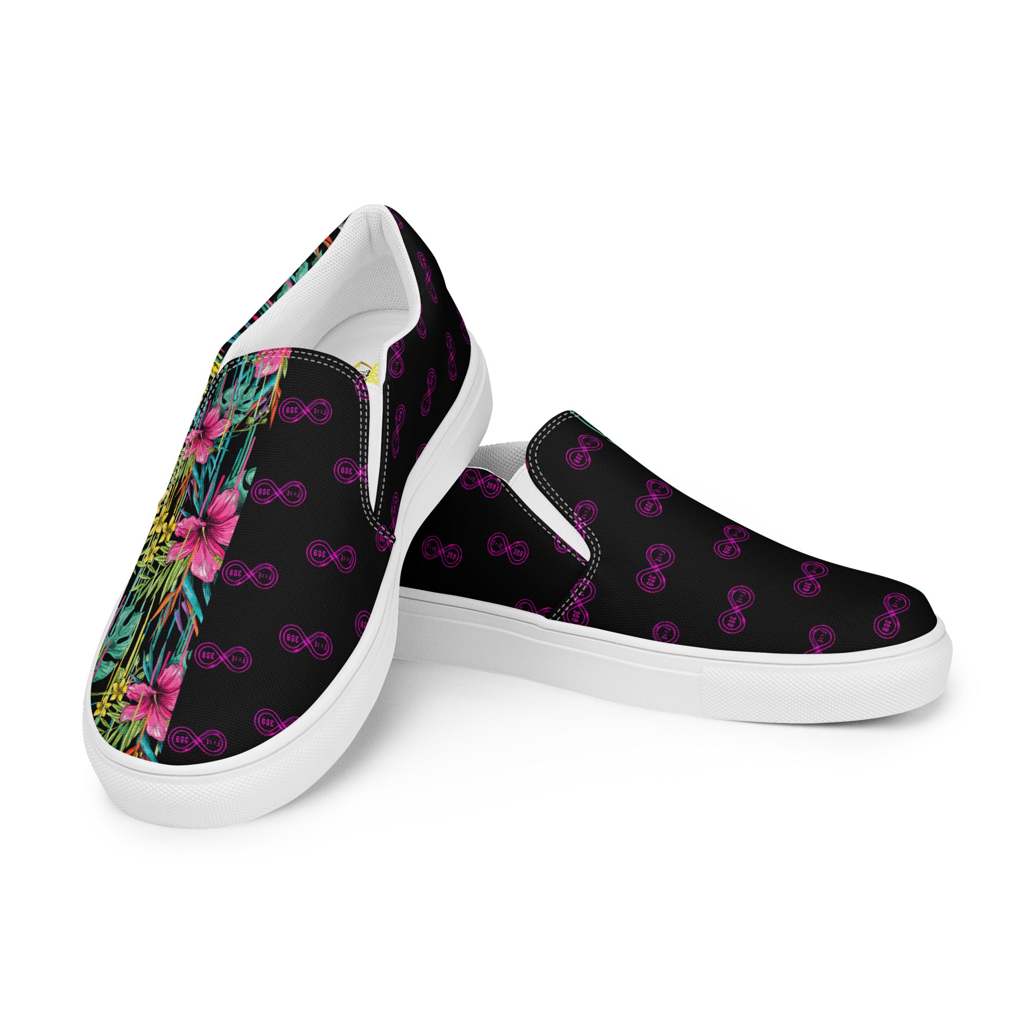 Pink Flower - BFW Black Women’s slip-on canvas shoes