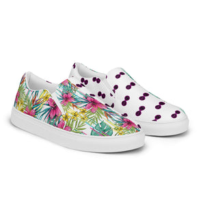 Pink Flower - BFW White Women’s slip-on canvas shoes