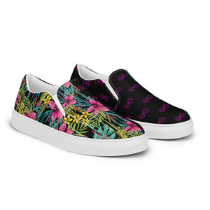 Pink Flower - BFW Black Women’s slip-on canvas shoes