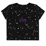 Load image into Gallery viewer, Purple &amp; Yellow BFW Bubble Logo - Stars Crop Tee
