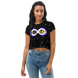 Purple & Yellow BFW Bubble Logo - Stars Crop Tee