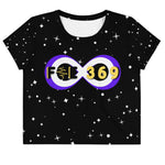 Load image into Gallery viewer, Purple &amp; Yellow BFW Bubble Logo - Stars Crop Tee
