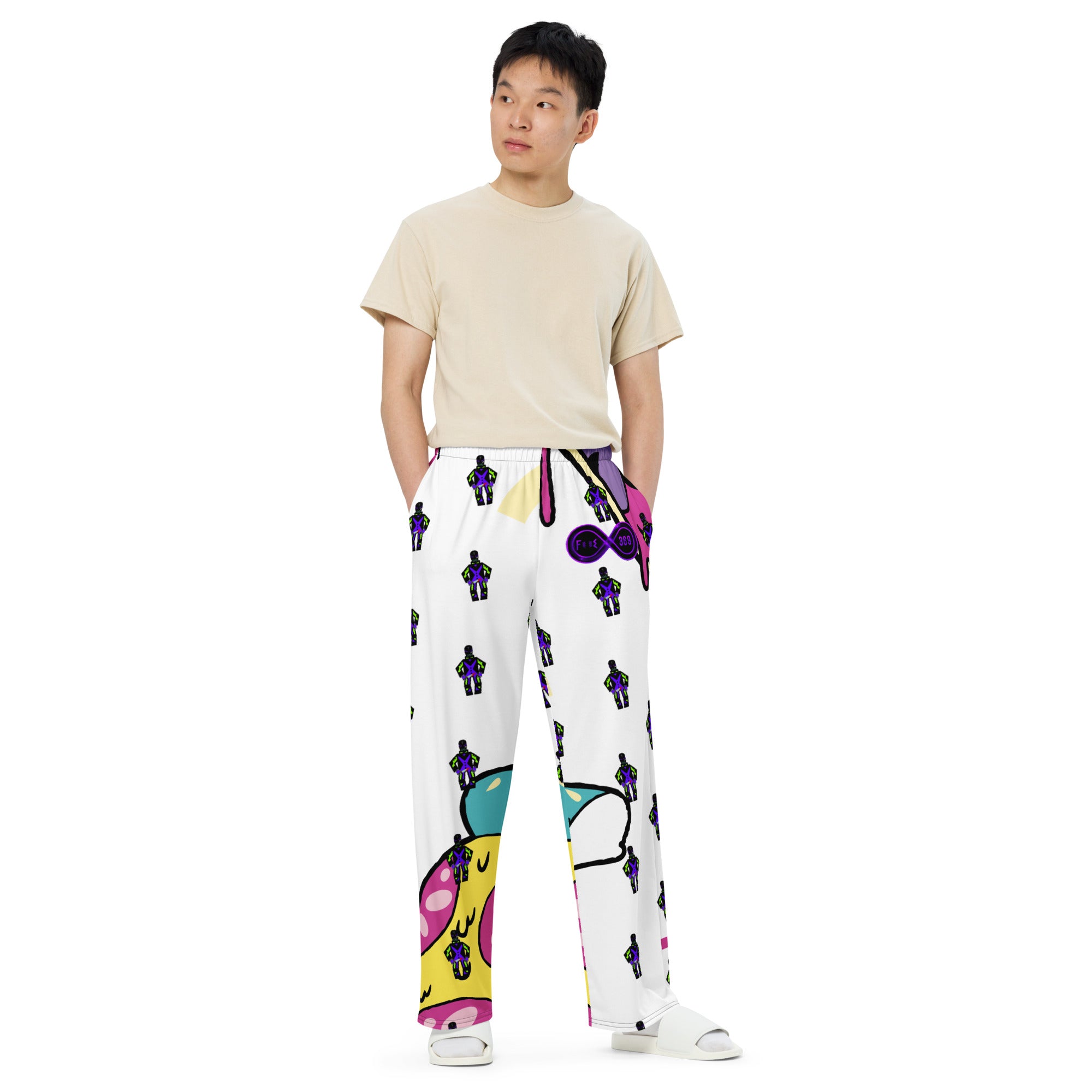 Killer Pizza / White - BFW Lay Around unisex wide-leg pants