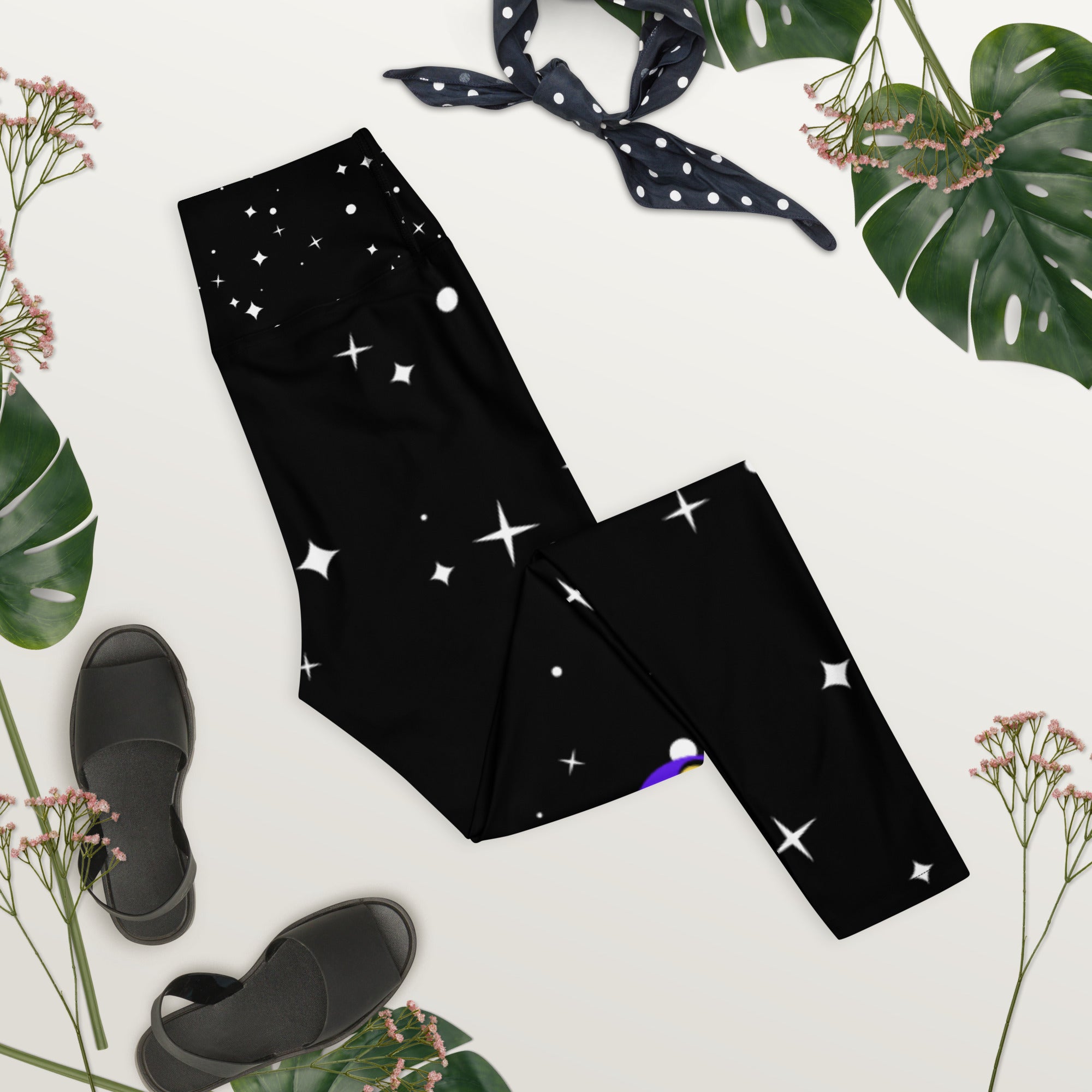 Purple & Yellow BFW Bubble Logo - Stars Yoga Leggings